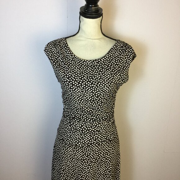 En Focus Studio Midi Dress Sz 10 Womans Brown White Polka Dot Ruched Cap Sleeve - Picture 4 of 12
